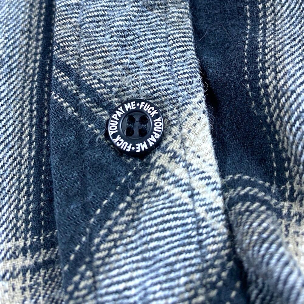 Lurking Class Flannel Shirt Hoodie Mens L Black Plaid Button Up Hooded Dog - Picture 6 of 10